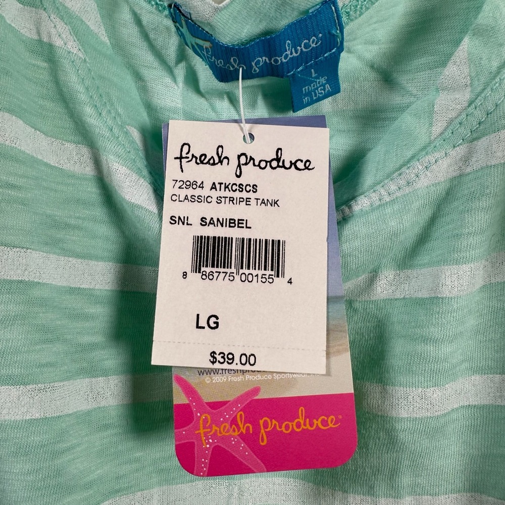 Fresh Produce Sanibel Classic Stripe Tank Top Mint Green White Cotton Large NWT - Picture 4 of 6